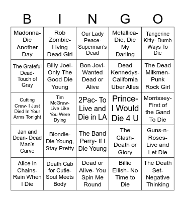 Radio Bingo Of The Dead Bingo Card