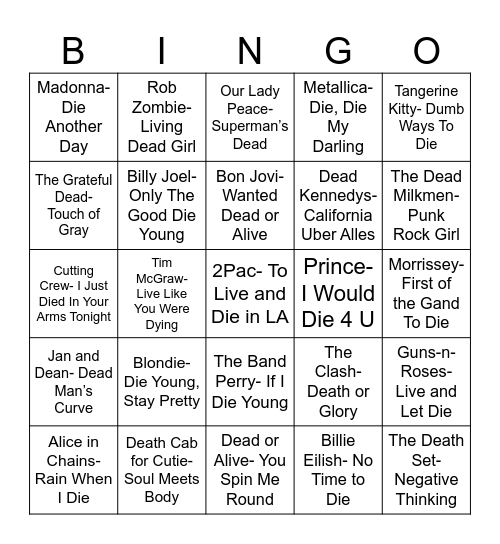 Radio Bingo Of The Dead Bingo Card