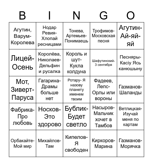 МУЗЫКАЛЬНОЕ ЛОТО I ТУР Bingo Card