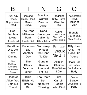 Radio Bingo Of The Dead Bingo Card