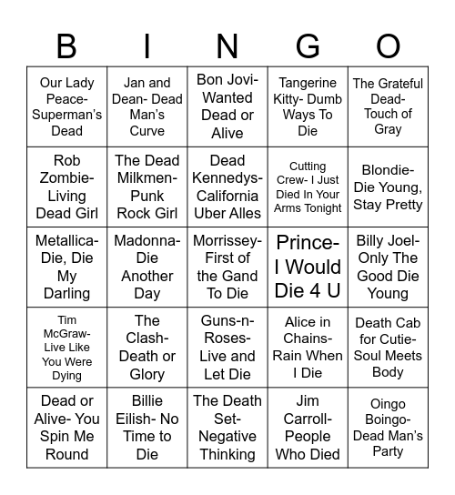 Radio Bingo Of The Dead Bingo Card