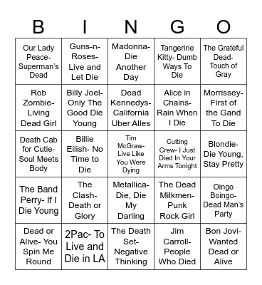 Radio Bingo Of The Dead Bingo Card