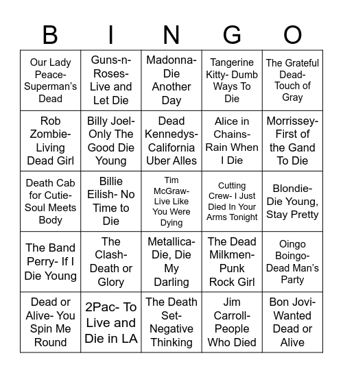 Radio Bingo Of The Dead Bingo Card