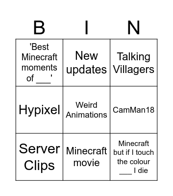 Minecraft Shorts Bingo Card