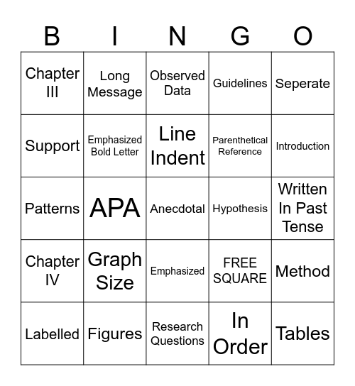 RESEARCH BINGO Card