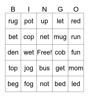 Automaticity 1 Bingo Card