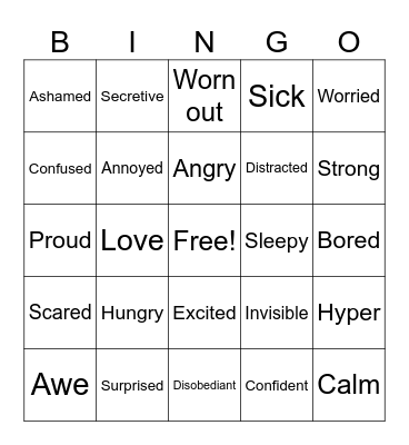 Emotions Bingo Card