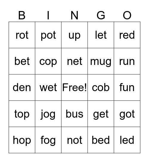 Automaticity 1 Bingo Card