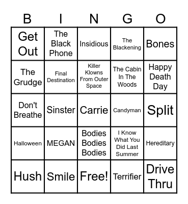 Scary Movies Bingo Card