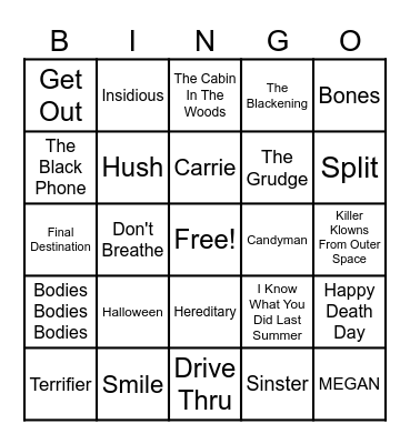 Scary Movies Bingo Card