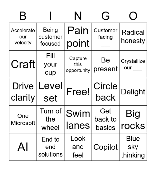 On-site bingo Card