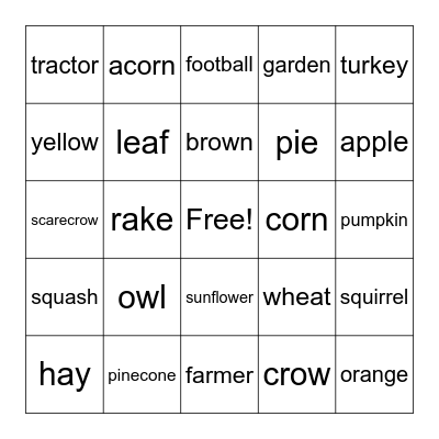 Fall Bingo Card