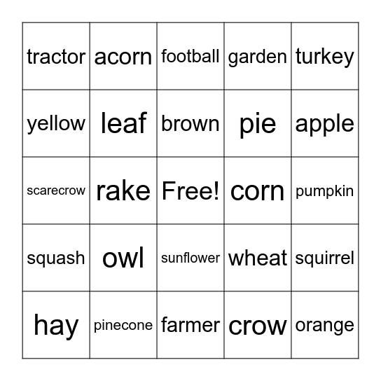 Fall Bingo Card