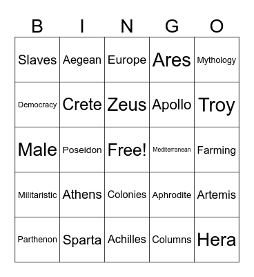 Ancient Greece Jingo #1 Bingo Card