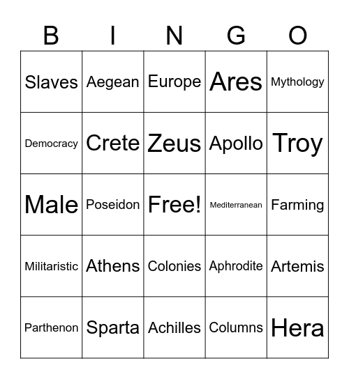 Ancient Greece Jingo #1 Bingo Card