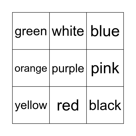 COLORS Bingo Card