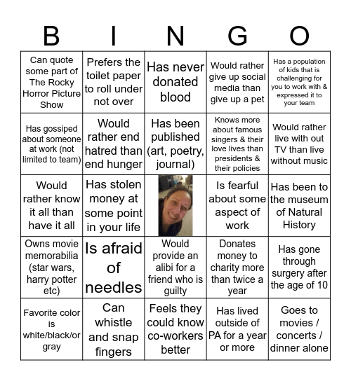 TEAM BUILDING BINGO Card