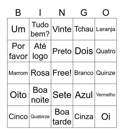 Portuguese Club Bingo: Colors, Numbers and Greetings Bingo Card