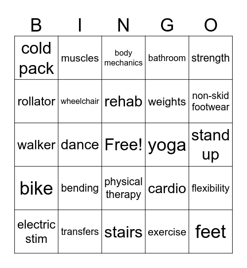 PT month Bingo Card