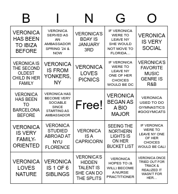 VERONICA BINGO Card