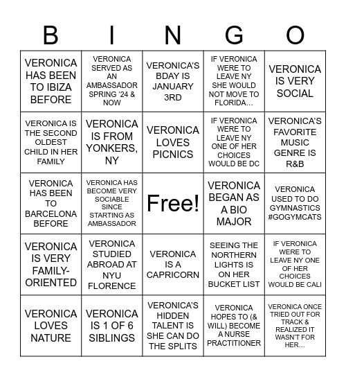 VERONICA BINGO Card