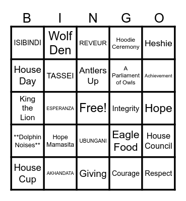 House Day BINGO Card