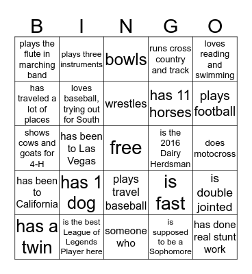 9 fifth Get Acquainted Bingo Card