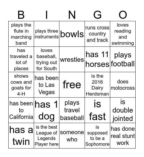 9 fifth Get Acquainted Bingo Card