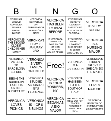 VERONICA BINGO Card