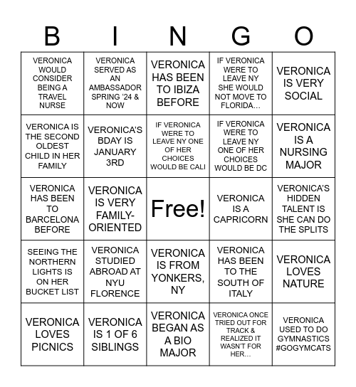 VERONICA BINGO Card