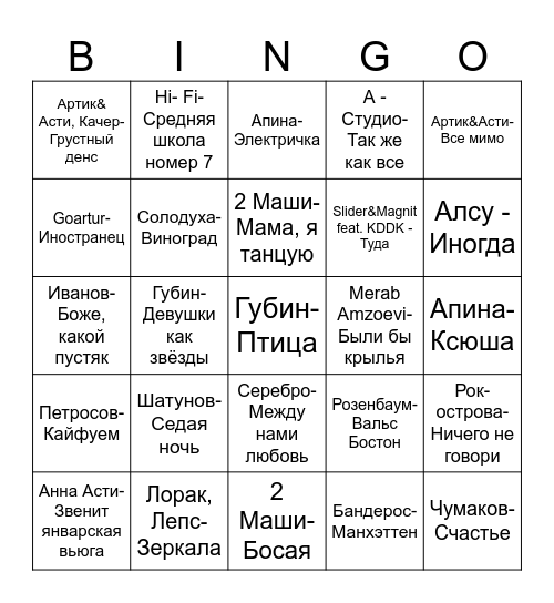 МУЗЫКАЛЬНОЕ ЛОТО II ТУР Bingo Card