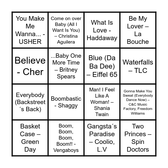 Back to the 90´s - Lena & Hannah 30 år! Bingo Card