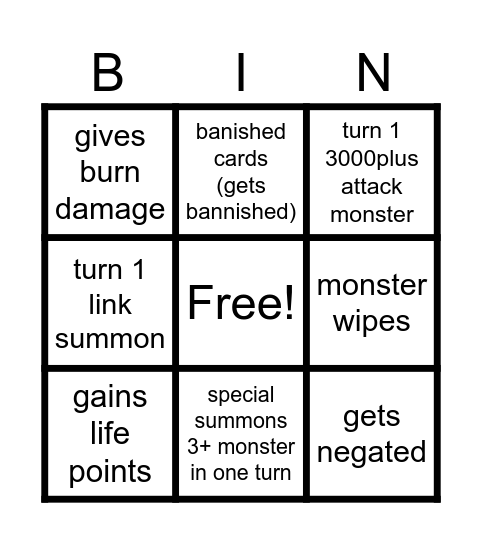 yugioh bingo Card