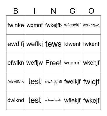 test Bingo Card