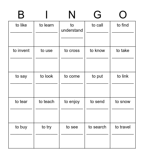 Past simple Bingo Card