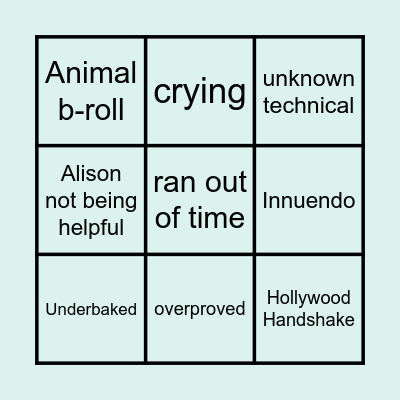 Bake Off Bingo Card