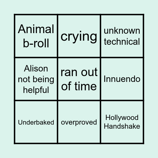 Bake Off Bingo Card