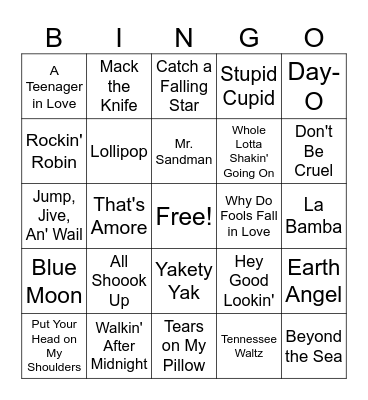 Jukebox Bingo Card