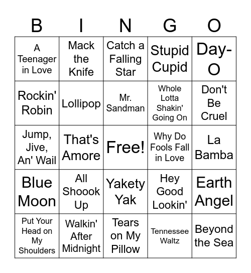 Jukebox Bingo Card