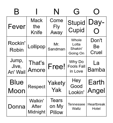 Jukebox Bingo Card