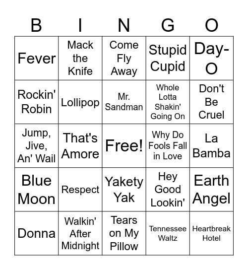 Jukebox Bingo Card