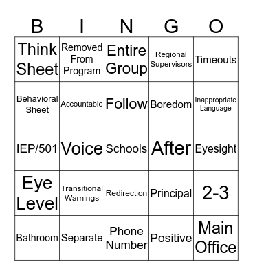 Behaviour Bingo Card