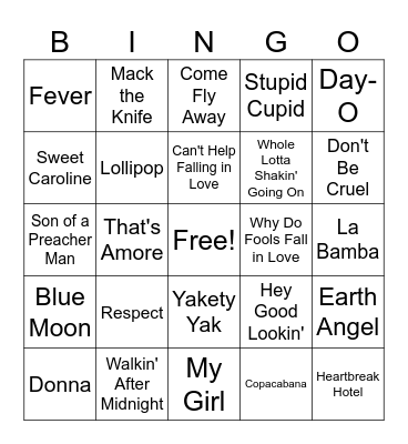 Jukebox Bingo Card