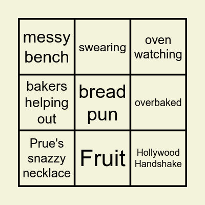 Bake Off Bingo Card