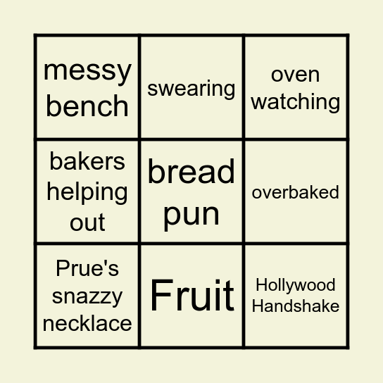 Bake Off Bingo Card