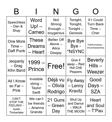 Fall 2024 Music Bingo Card