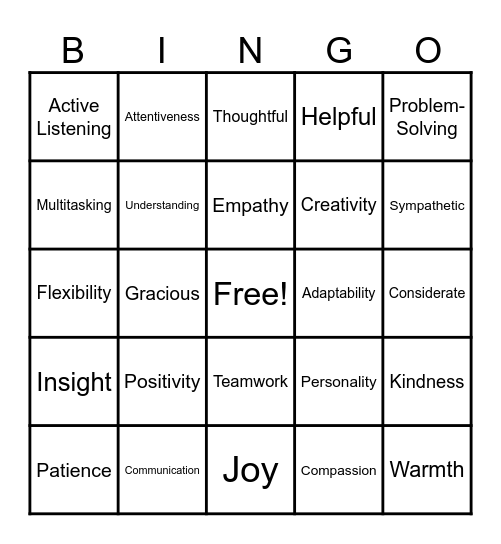 Customer Service Bingo Card