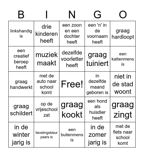 Ouderavond Bingo Card