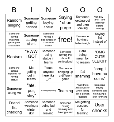 Total roblox drama Bingo Card