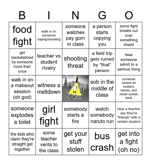 school incidents bingo Card